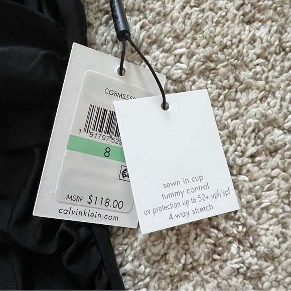 NEW Calvin Klein Black Ruched Tummy Control swim suit bathing suit 8 - Picture 4 of 5